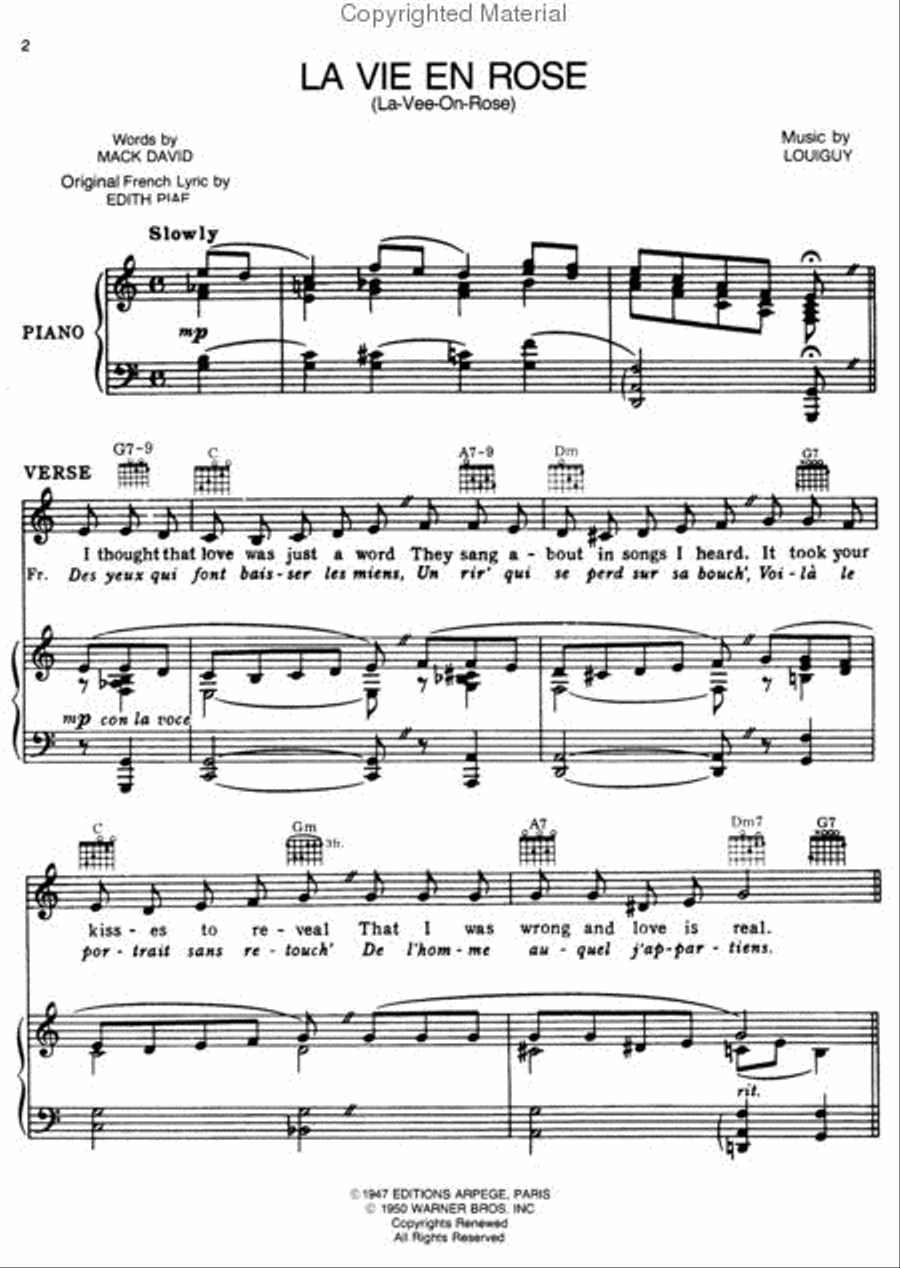 La Vie En Rose La Vie En Rose Piano, Vocal, Guitar scores gallery preview page 2