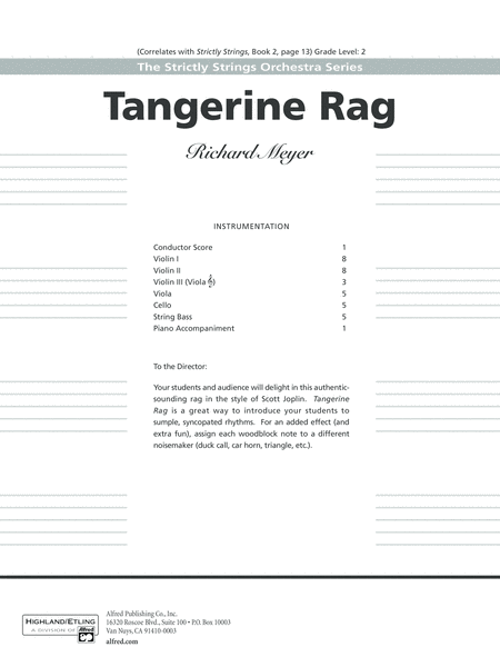Tangerine Rag: Score