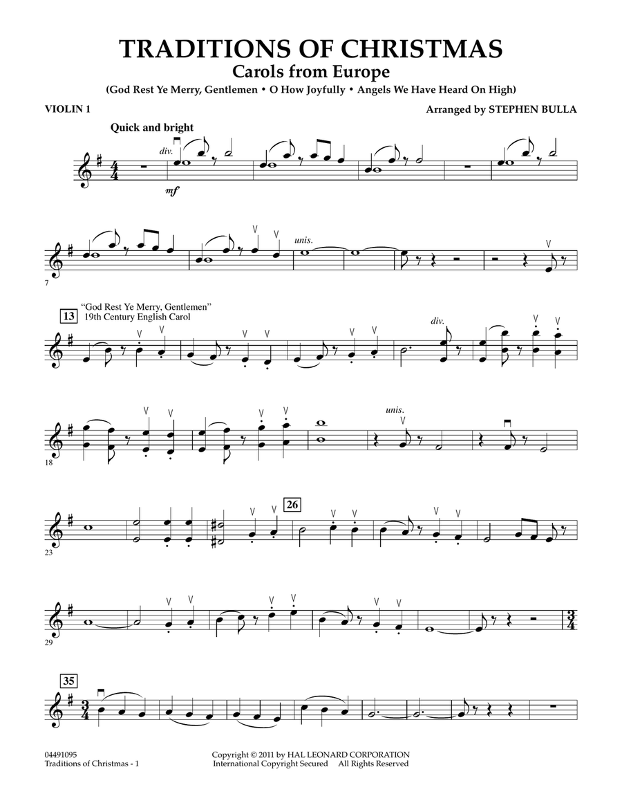 Traditions Of Christmas (Carols From Europe) - Violin 1 Orchestra scores gallery preview page 1