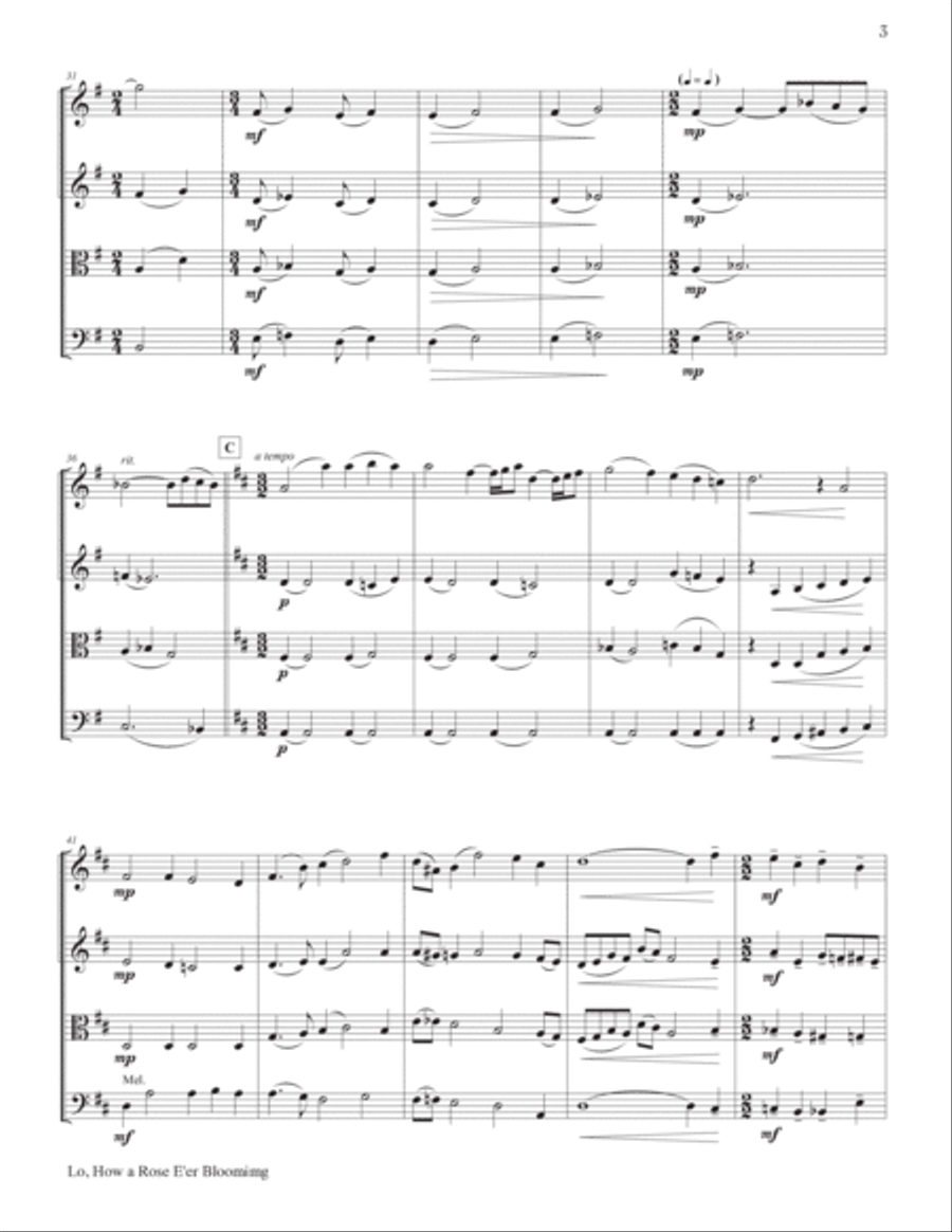 Lo, How a Rose E'er Blooming (ES IST EIN ROS) String Quartet scores gallery preview page 4
