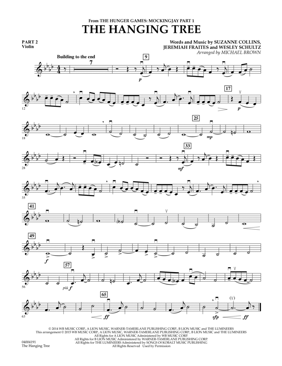 The Hanging Tree (from The Hunger Games: Mockingjay Part 1) - Pt.2 - Violin Concert Band scores gallery preview page 1