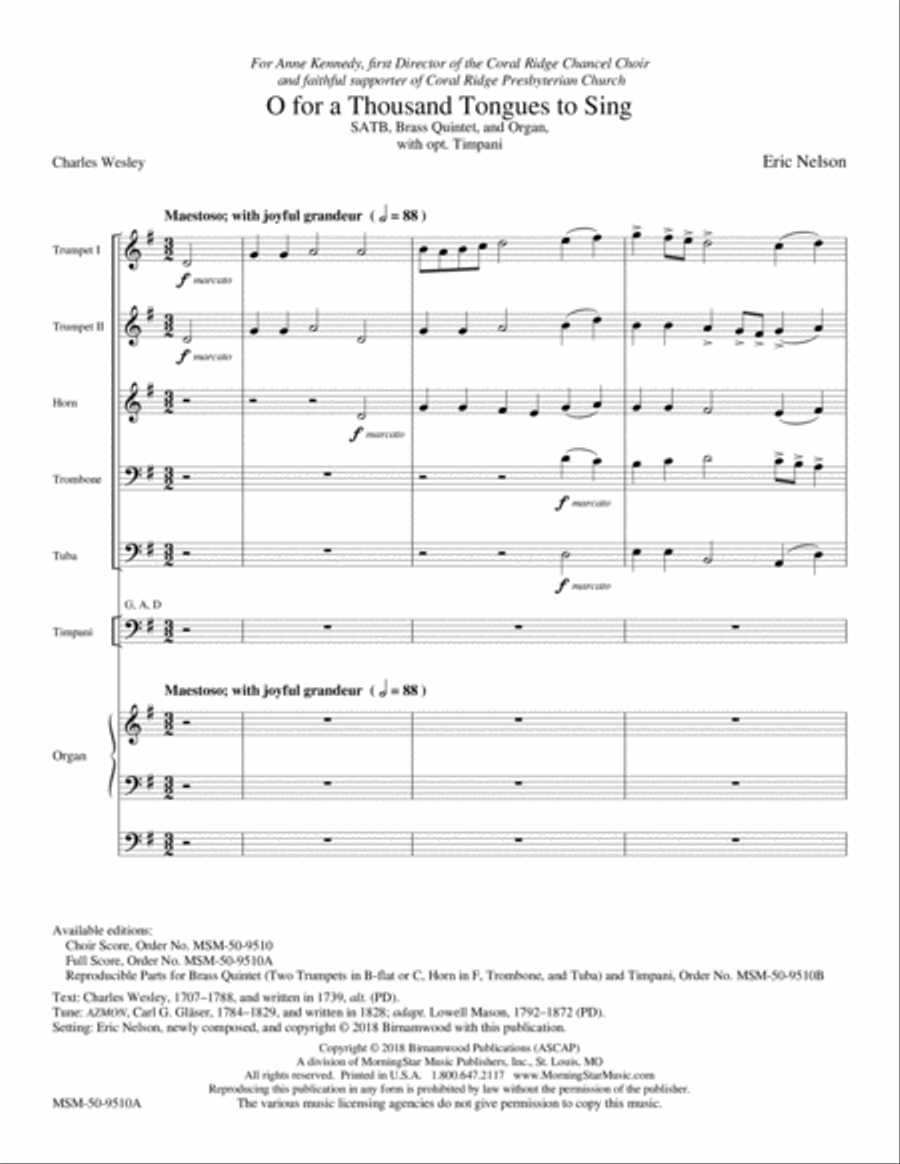 O for a Thousand Tongues to Sing Choir scores gallery preview page 1