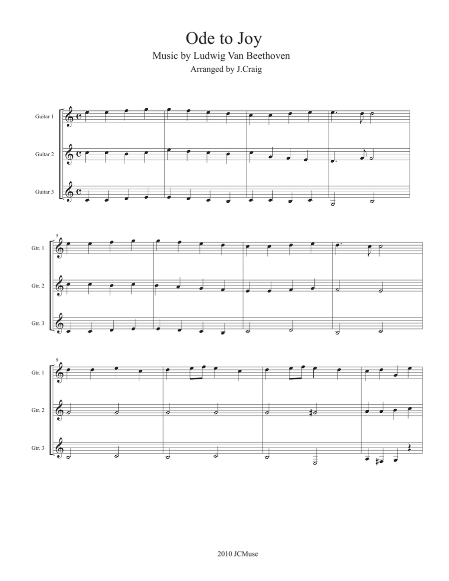 Ode to Joy Easy Guitar Trio Guitar Ensemble scores gallery preview page 1