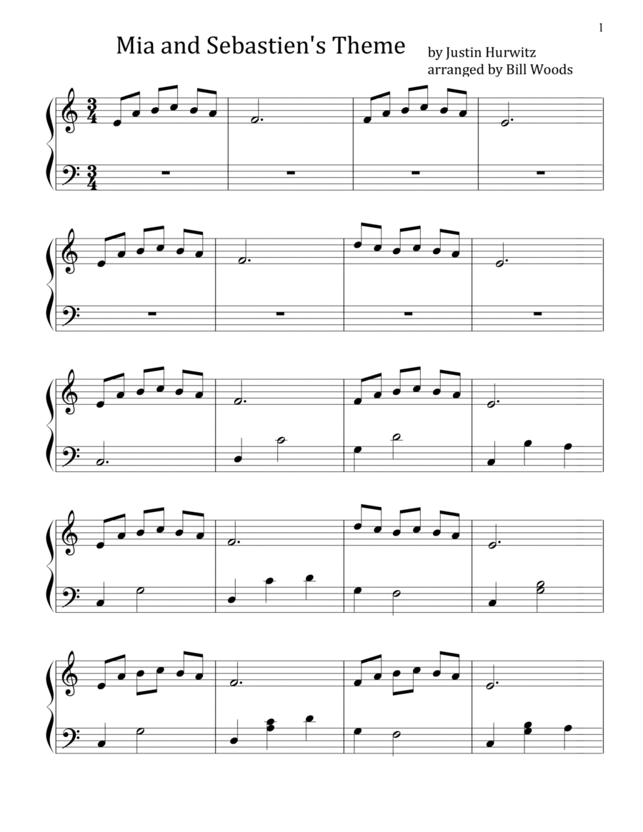 Mia & Sebastian's Theme Easy Piano scores gallery preview page 1