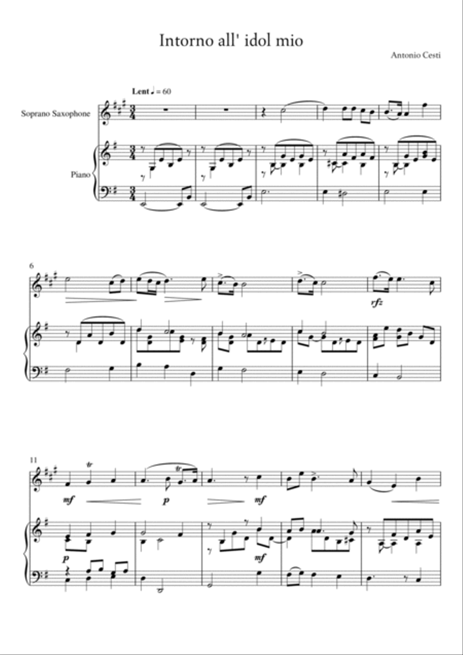 Antonio Cesti - Intorno all idol mio (Piano and Soprano Sax) Small Ensemble scores gallery preview page 2
