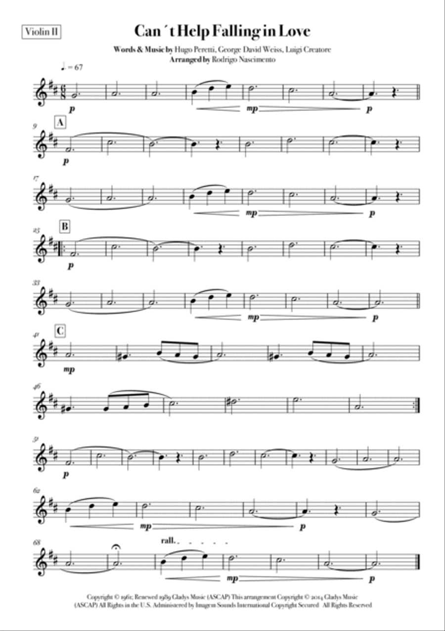 Can't Help Falling In Love String Quartet scores gallery preview page 2