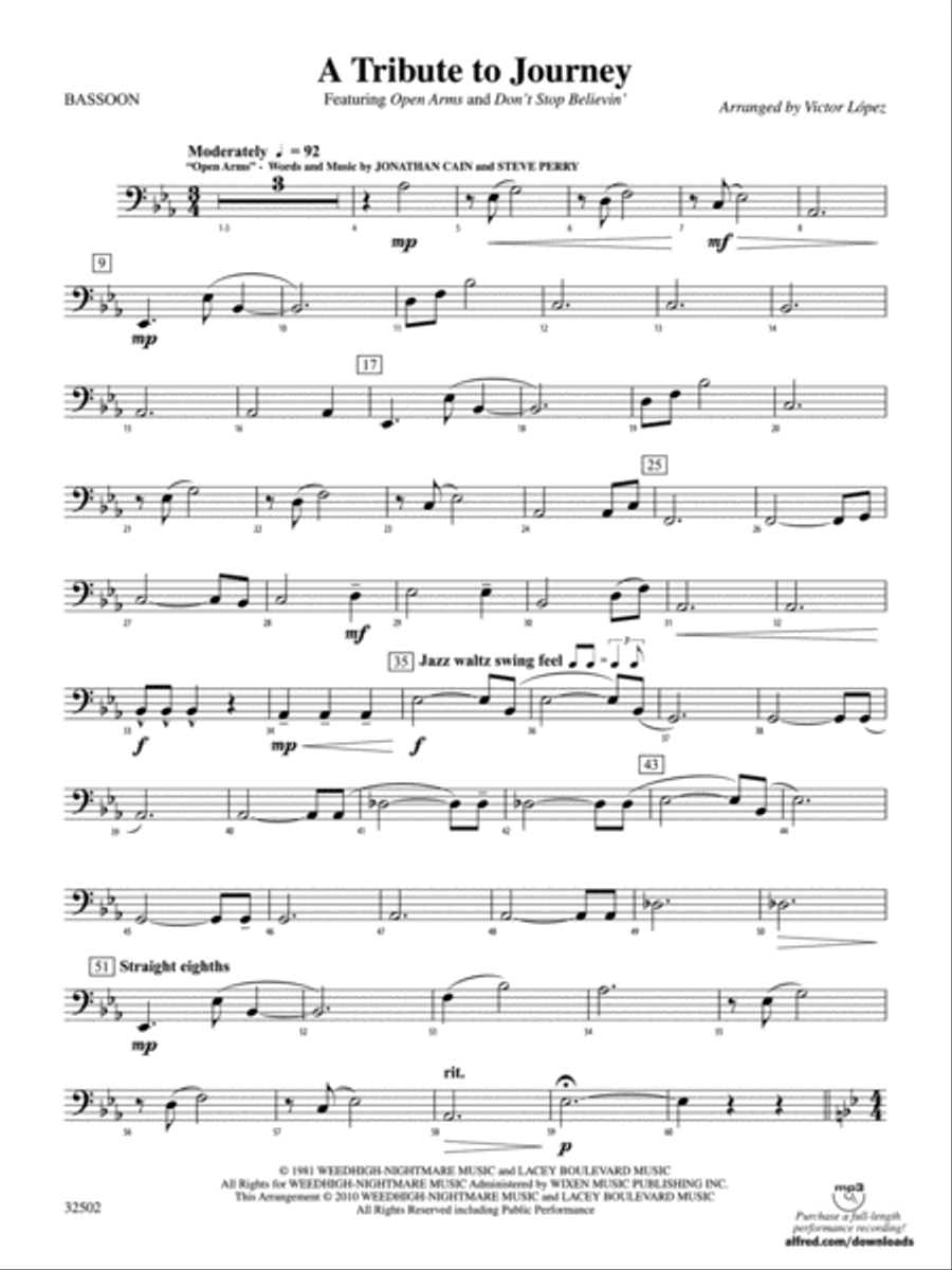 A Tribute to Journey: Bassoon Concert Band scores gallery preview page 1