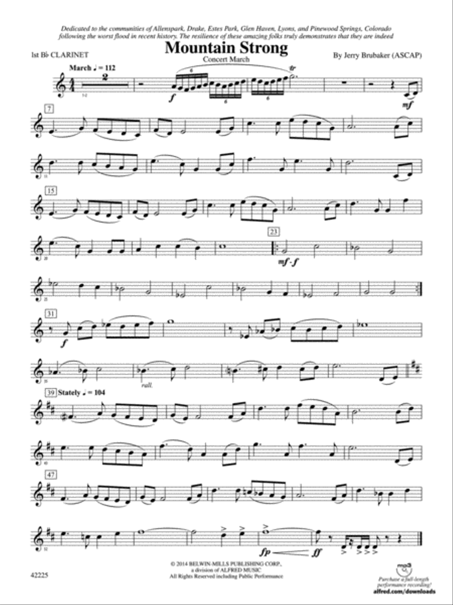 Mountain Strong: 1st B-flat Clarinet Concert Band scores gallery preview page 1