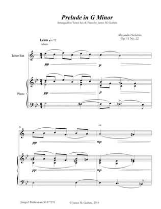Scriabin: Prelude in G Minor for Tenor Sax & Piano