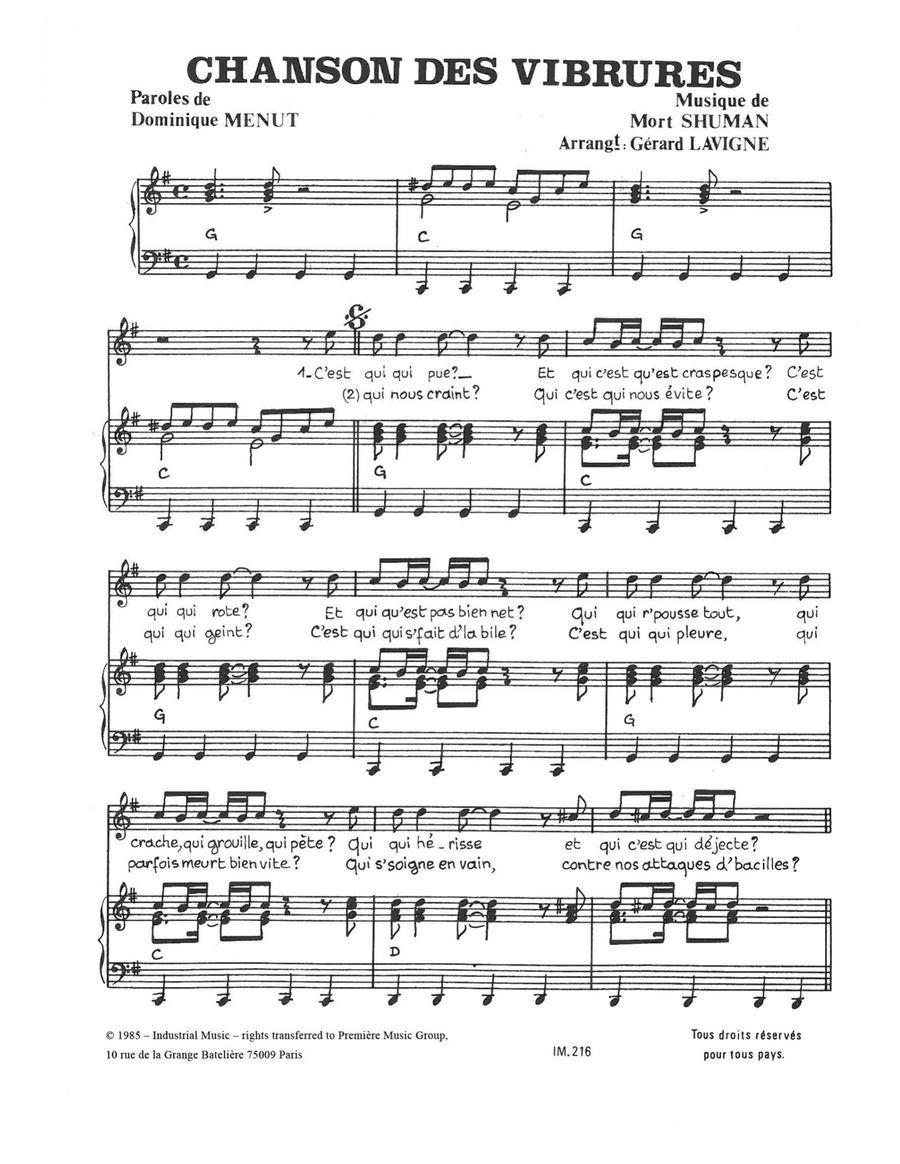 Chanson Des Vibrures Piano, Vocal scores gallery preview page 1