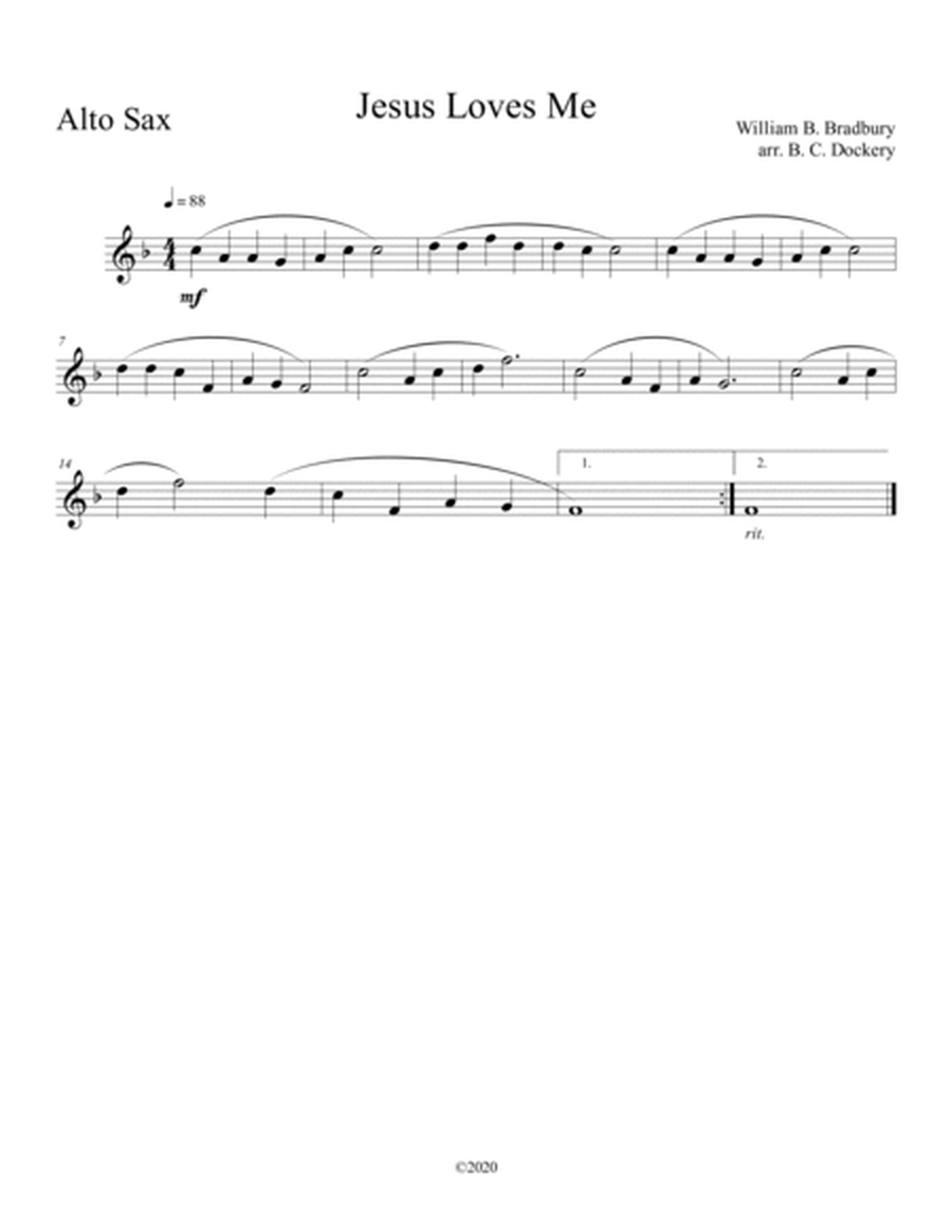 Jesus Loves Me (alto and tenor sax duet) with optional piano accompaniment image number null