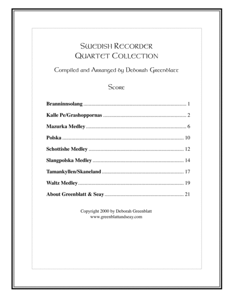Swedish Recorder Quartet Collection - Score