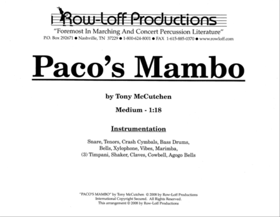 Paco's Mambo w/Tutor Tracks Percussion Ensemble scores gallery preview page 2