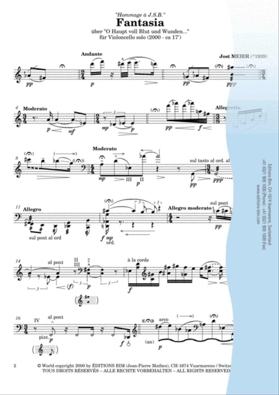 Fantasia über “O Haupt voll Blut und Wunden- Hommage à J.S.B. Cello Solo scores gallery preview page 2