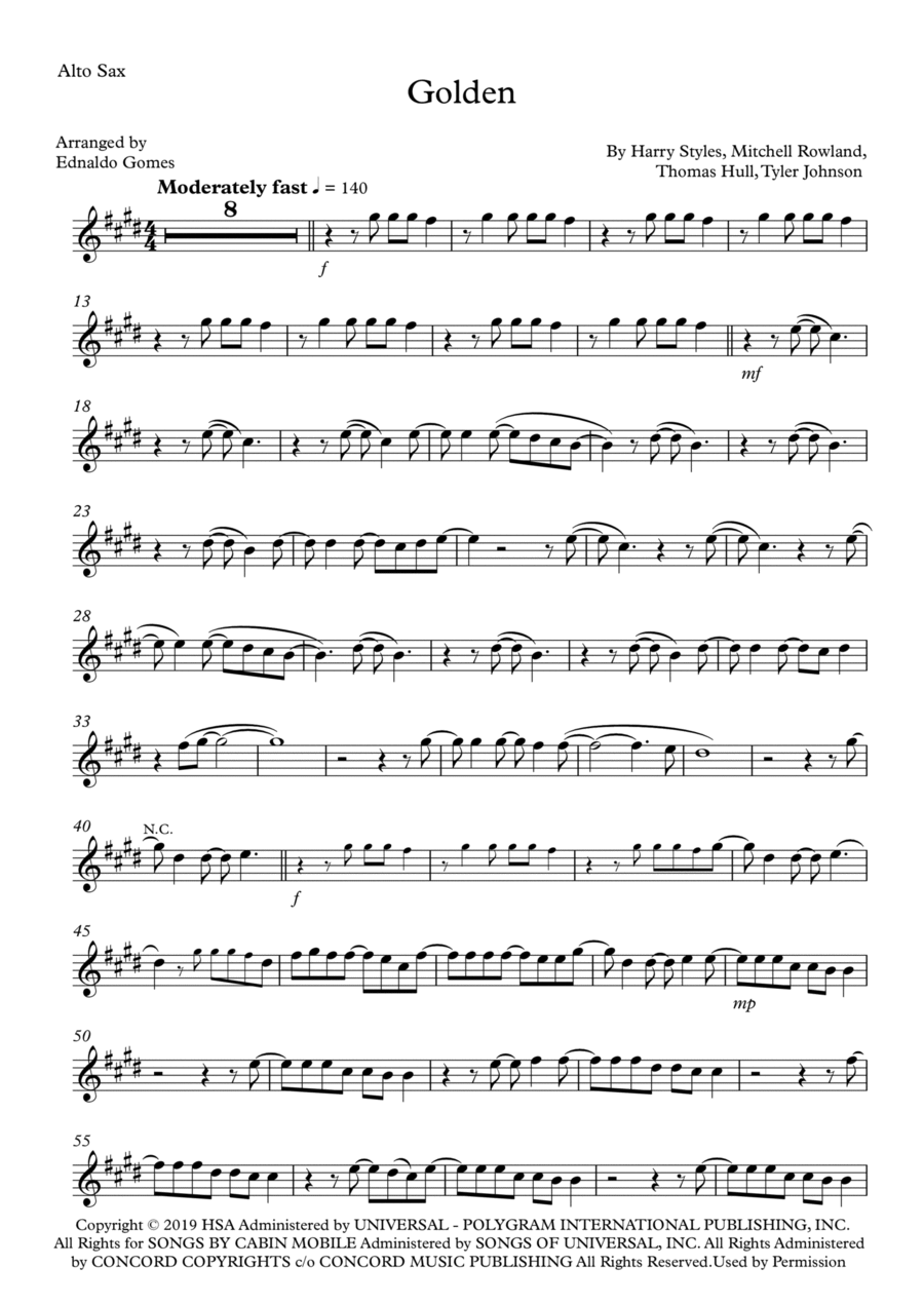 Golden Golden Alto Saxophone scores gallery preview page 1