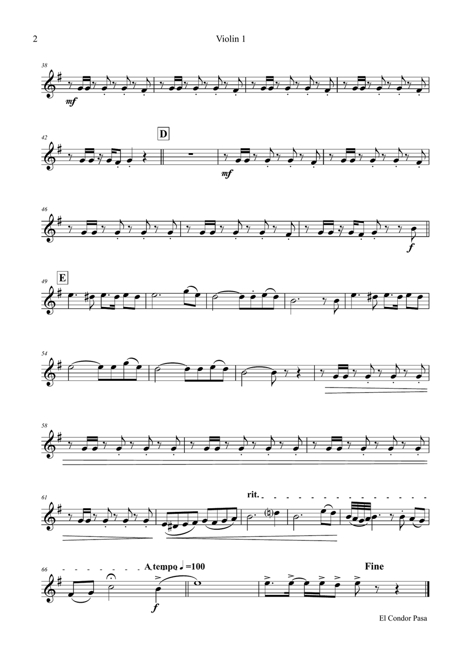 El Condor pasa - Peruvian Folk Song - String Quartet String Quartet scores gallery preview page 5