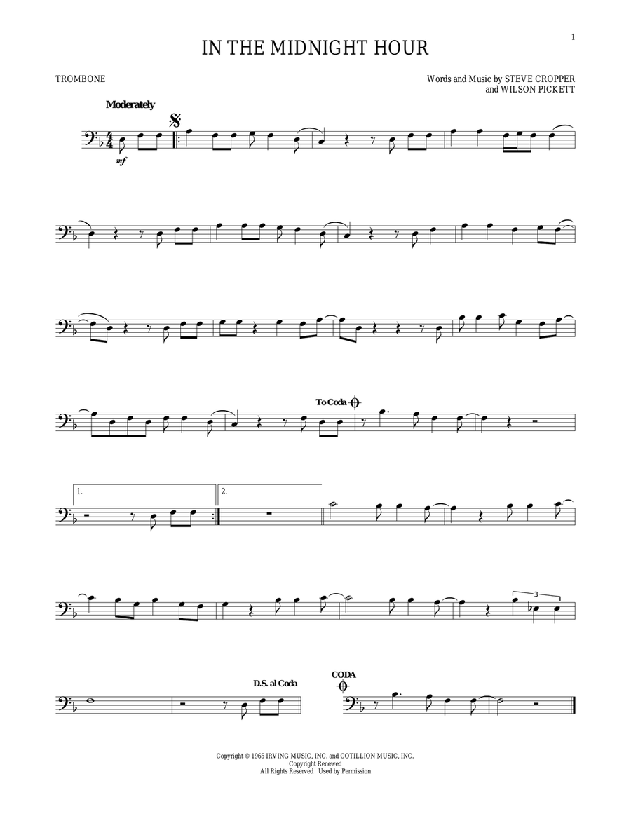 In The Midnight Hour Trombone Solo scores gallery preview page 1