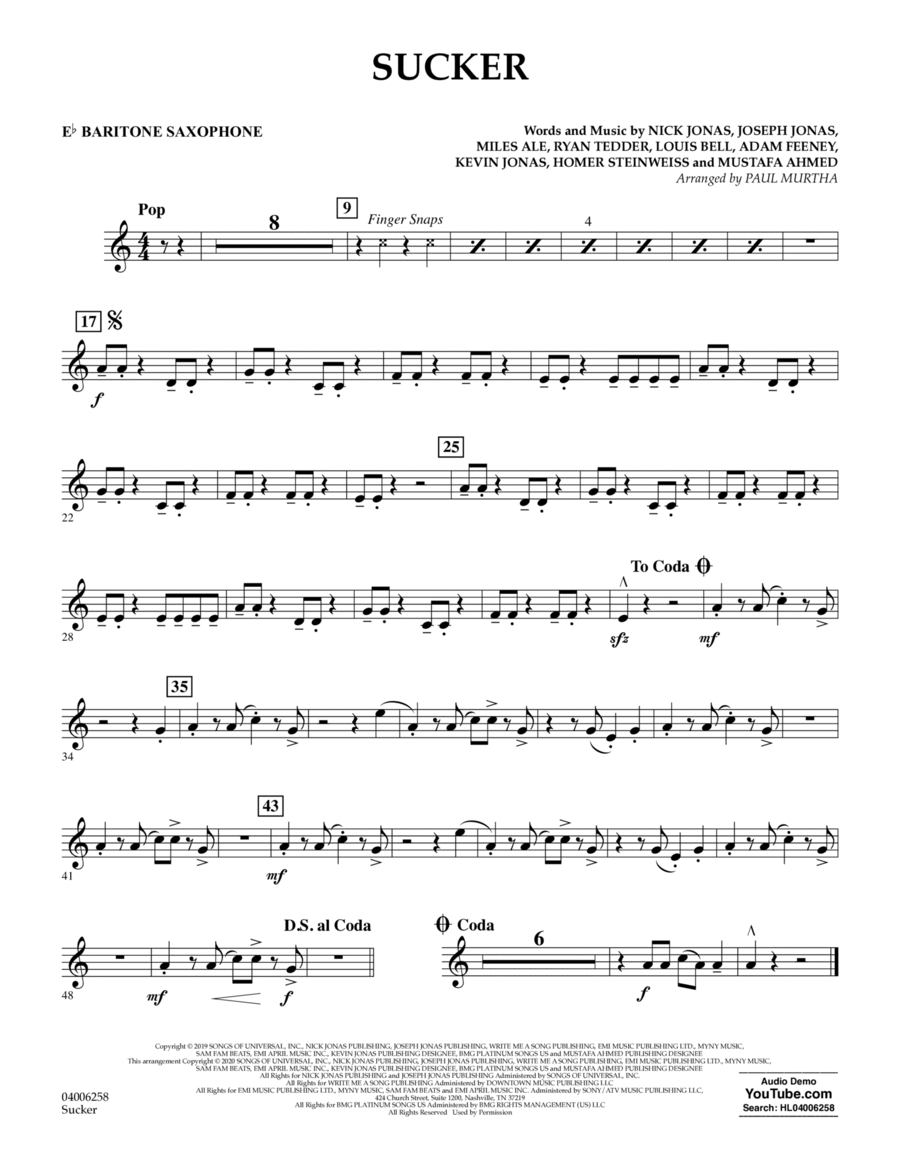 Sucker (arr. Paul Murtha) - Eb Baritone Saxophone Concert Band scores gallery preview page 1