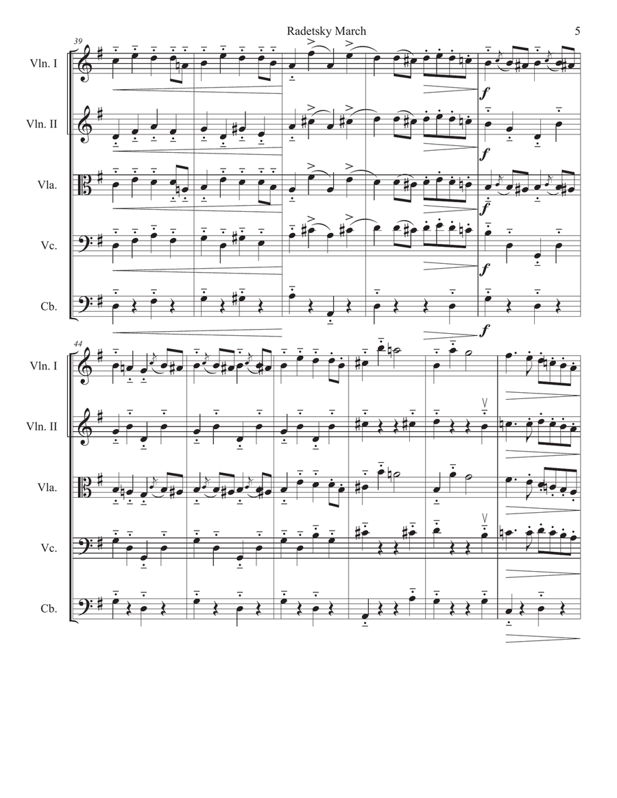 Radetzky March for String Orchestra String Quartet scores gallery preview page 5