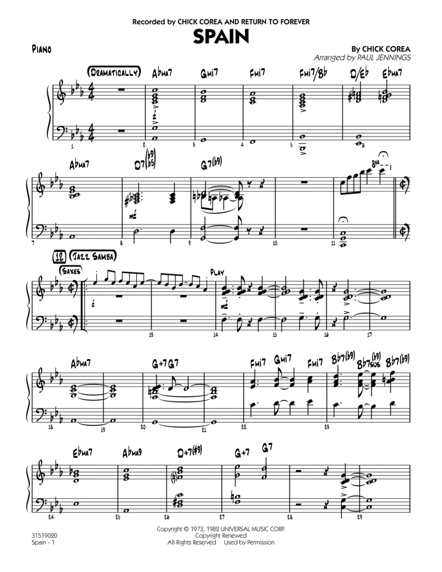 Spain - Piano Jazz Ensemble scores gallery preview page 1