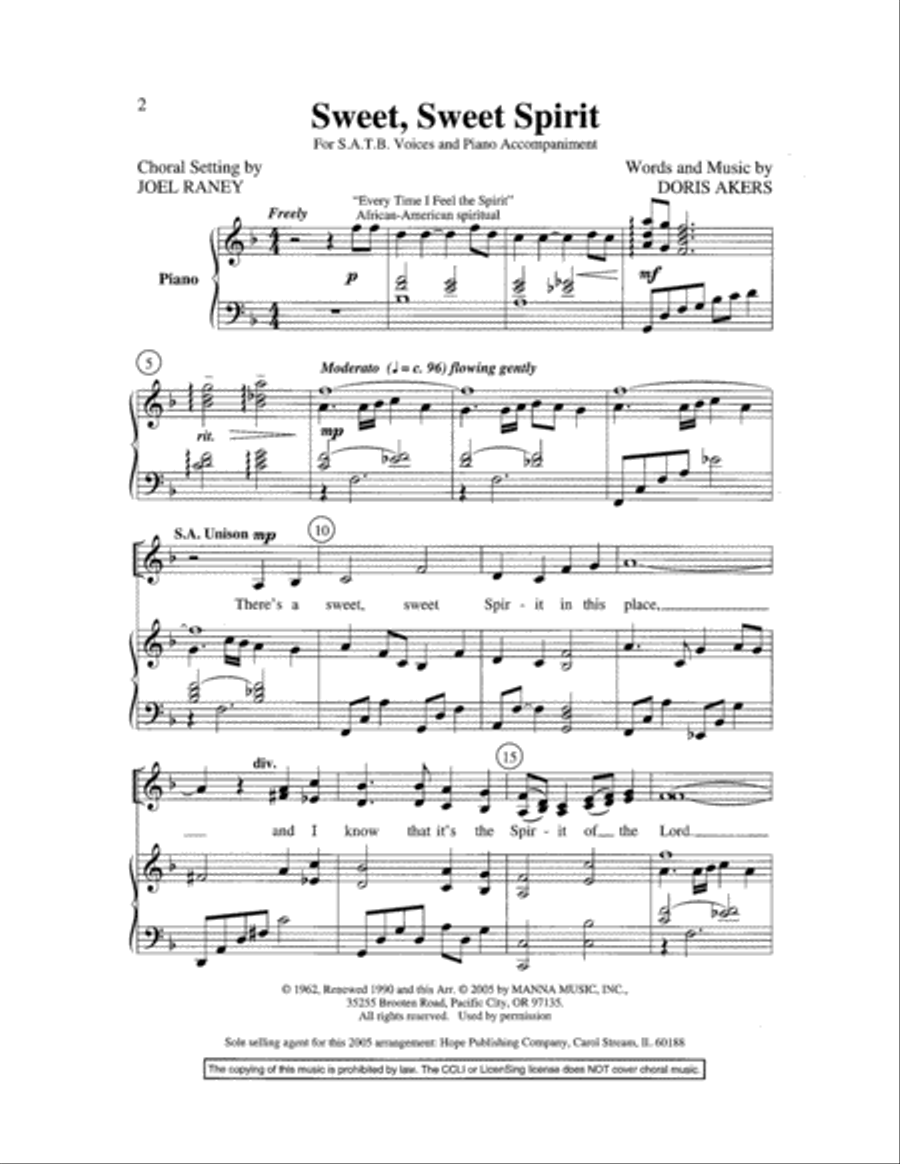 Sweet, Sweet Spirit 4-Part scores gallery preview page 2