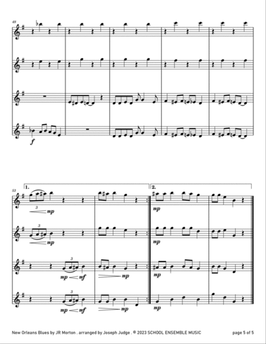 New Orleans Blues by Morton for Clarinet Quartet in Schools Clarinet Quartet scores gallery preview page 5