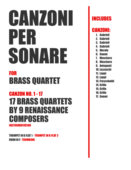 17 Brass Quartets from "Canzoni per sonare" by Giovanni Gabrieli Horn - Digital Sheet Music