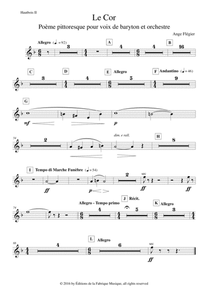 Ange Flégier: Le Cor for baritone voice and orchestra: oboe 2 part