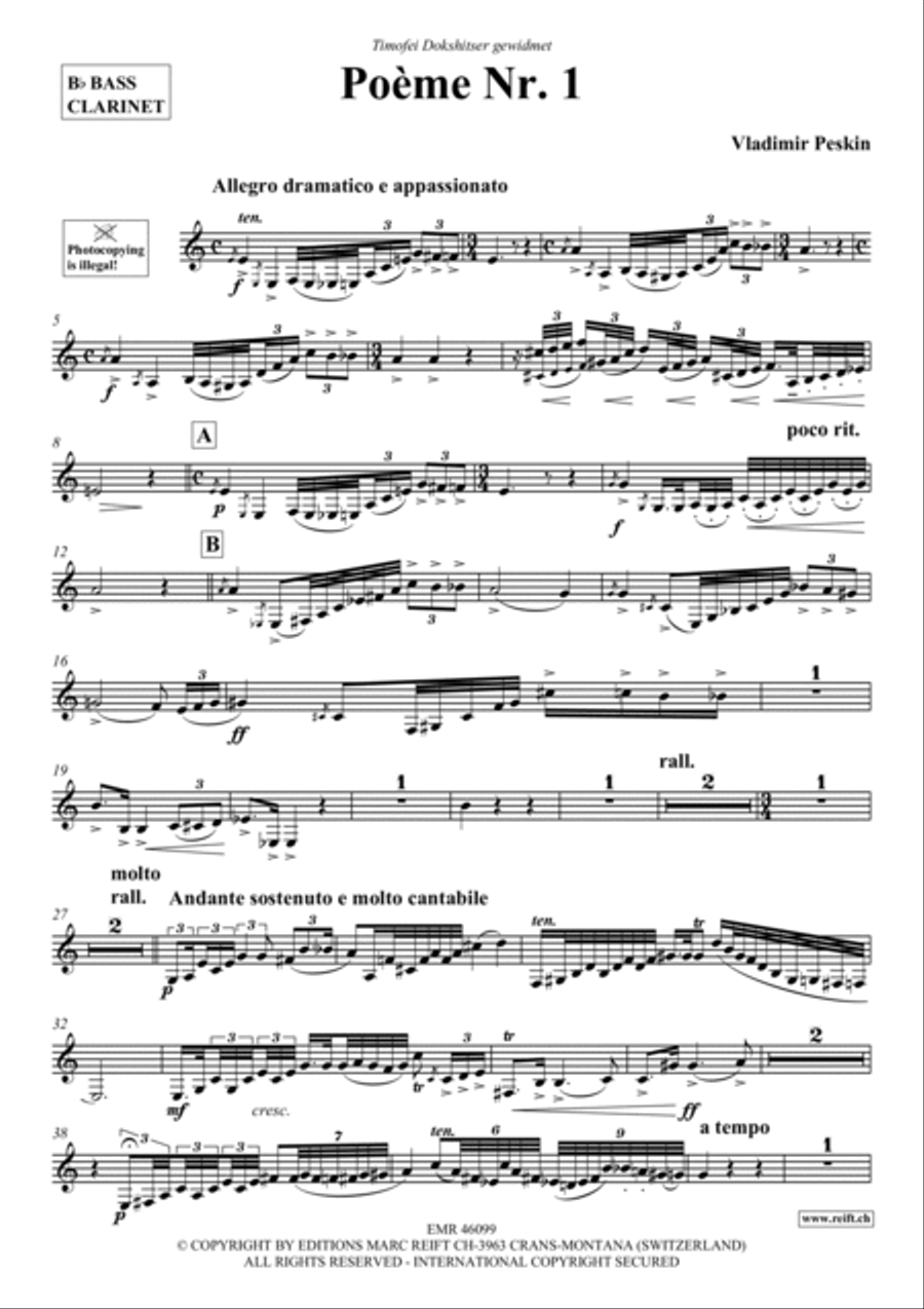 Poeme No. 1 Bass Clarinet scores gallery preview page 2