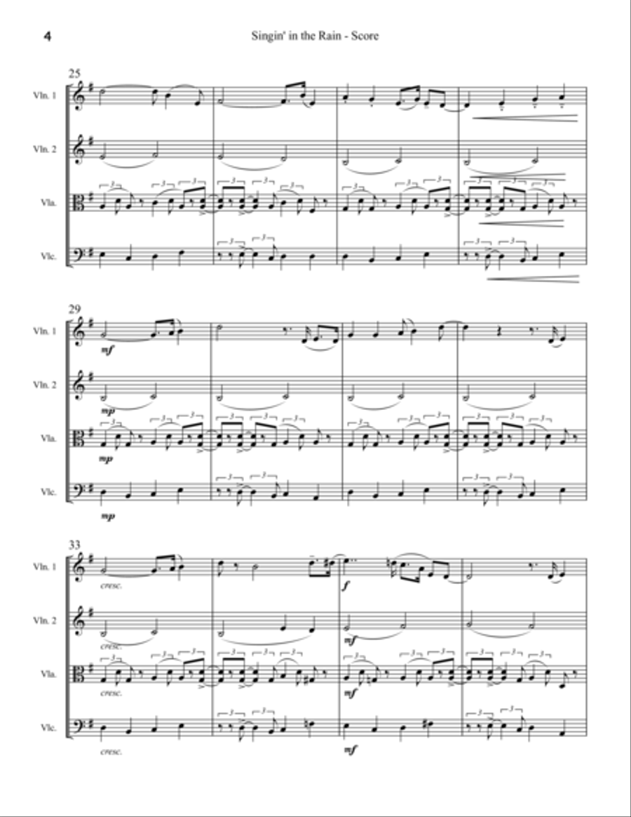 Singin' In The Rain String Quartet scores gallery preview page 4