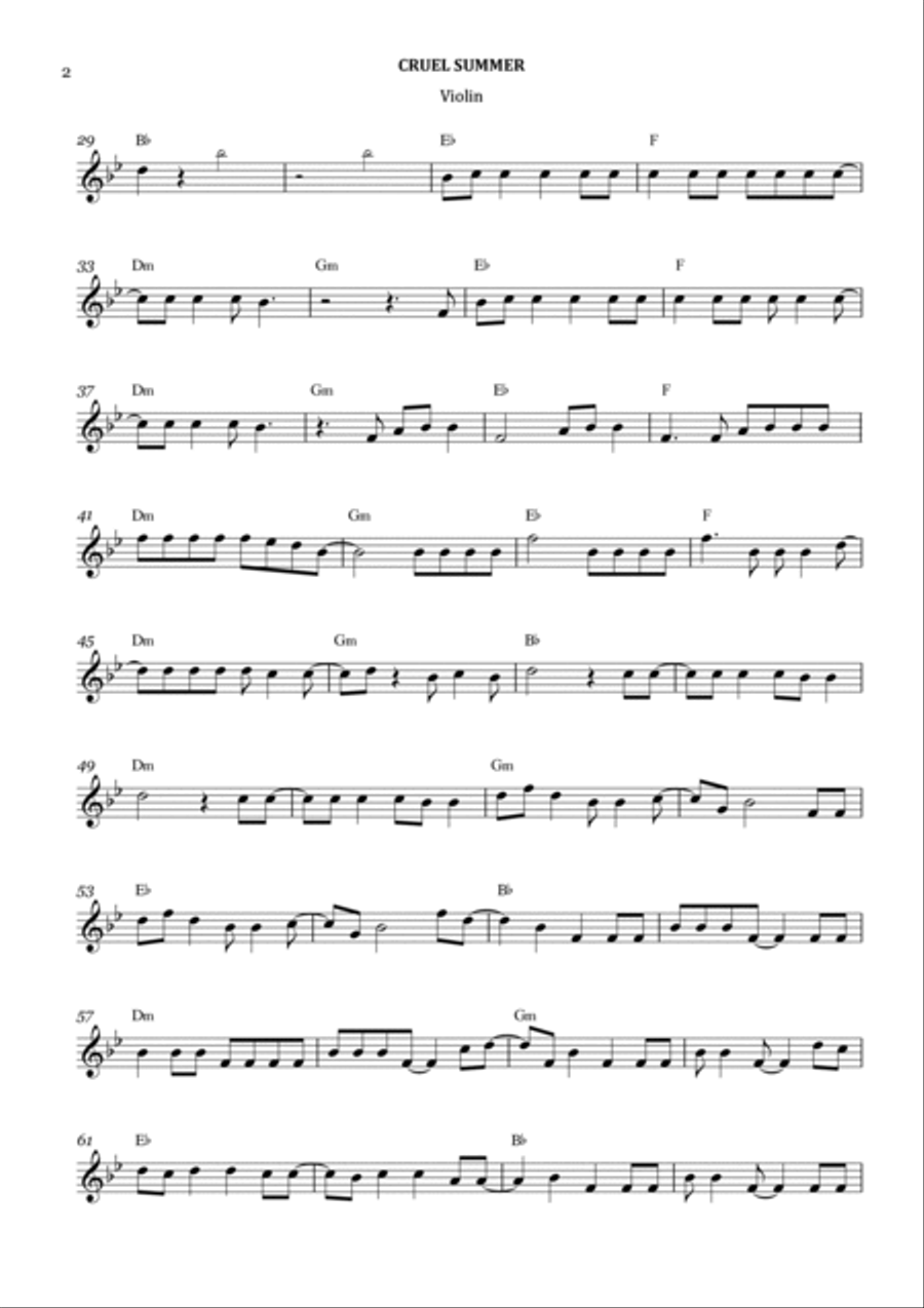 Cruel Summer Violin Solo scores gallery preview page 2