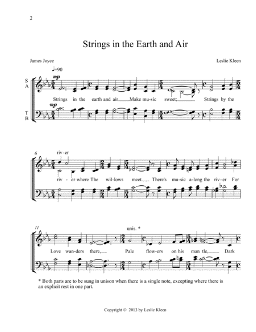 Strings in the Earth and Air for SATB a cappella 4-Part scores gallery preview page 2