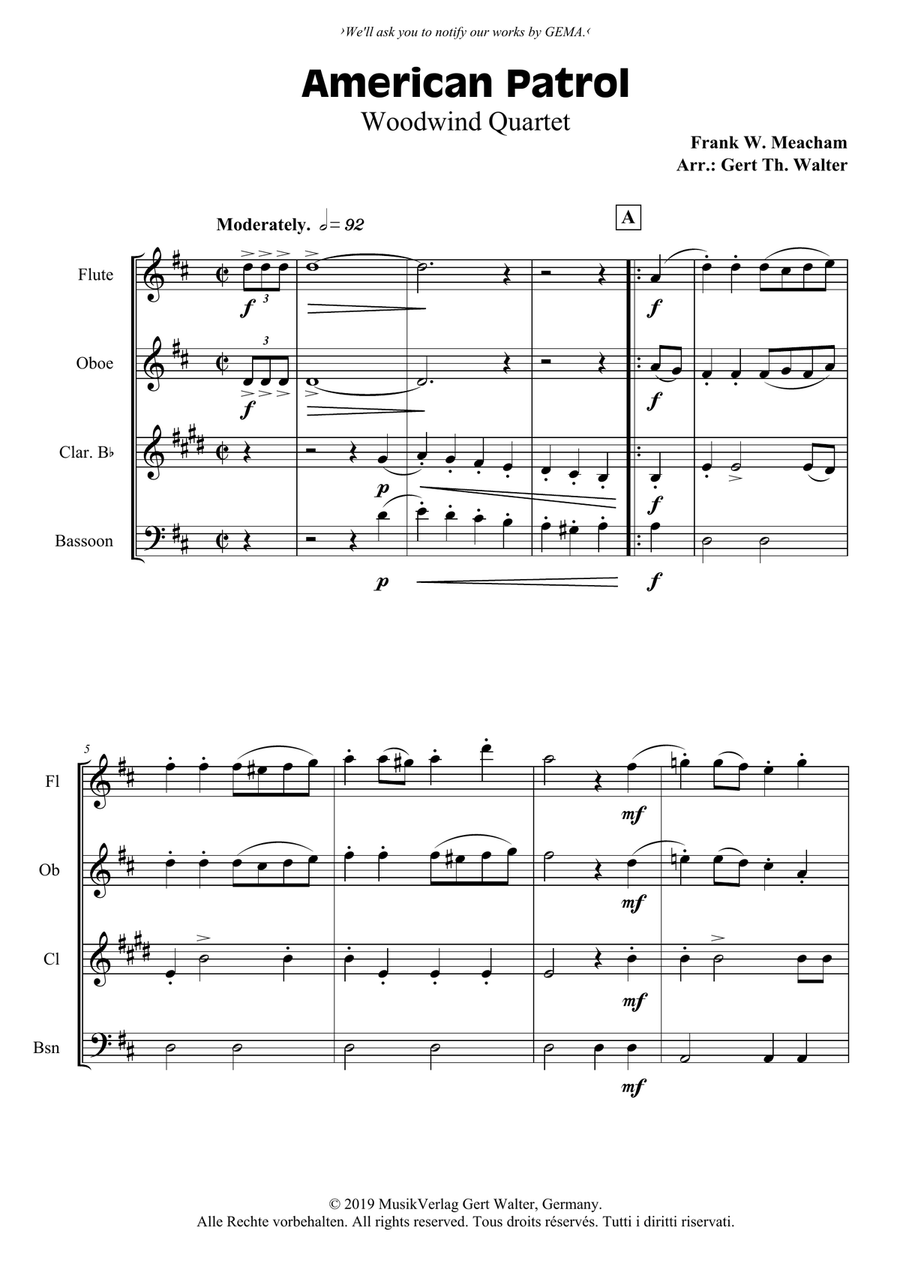 American Patrol Woodwind Quartet scores gallery preview page 1
