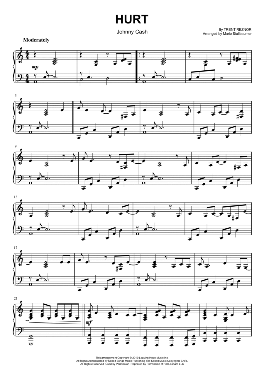Hurt Piano Solo scores gallery preview page 1