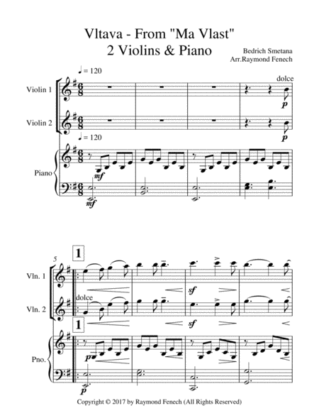 Vltava - From 'Ma Vlast' (For 2 Violins and Piano) image number null
