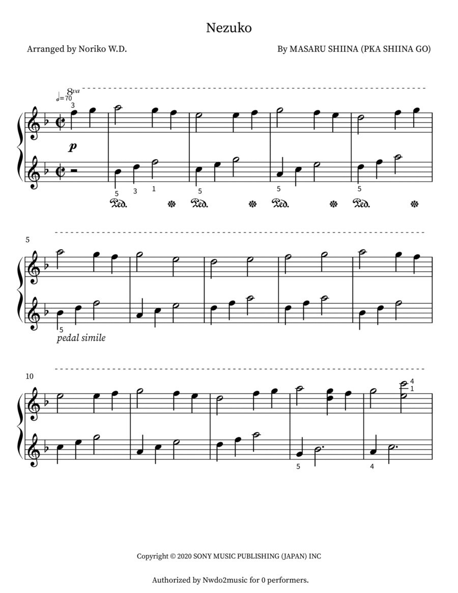 Nezuko Easy Piano scores gallery preview page 1