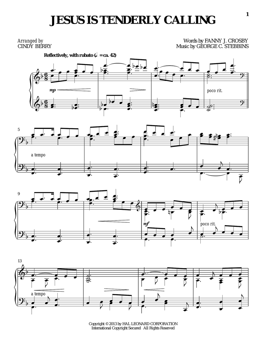 Jesus Is Tenderly Calling Piano Solo scores gallery preview page 1