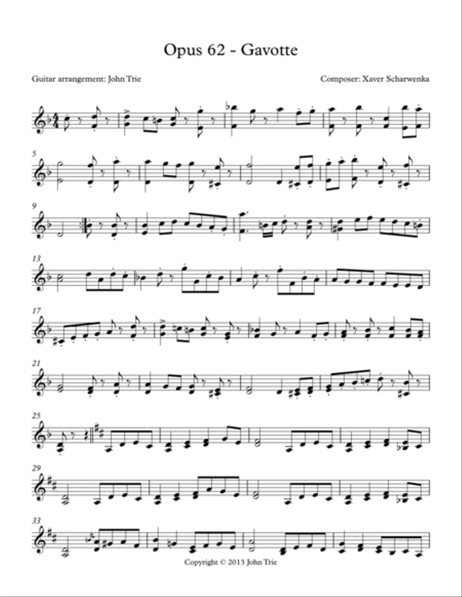 Opus 62, Gavotte Acoustic Guitar scores gallery preview page 2