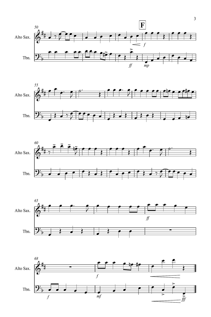 Jingle Bells (Jazzy Style!) for Alto Saxophone and Trombone Duet Trombone Duet scores gallery preview page 3