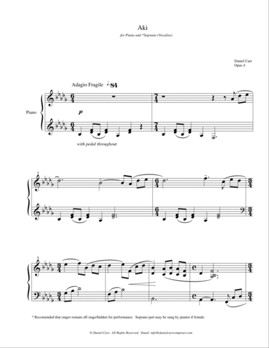 Aki - Vocalise for Soprano and Piano - Opus 4 High Voice scores gallery preview page 3