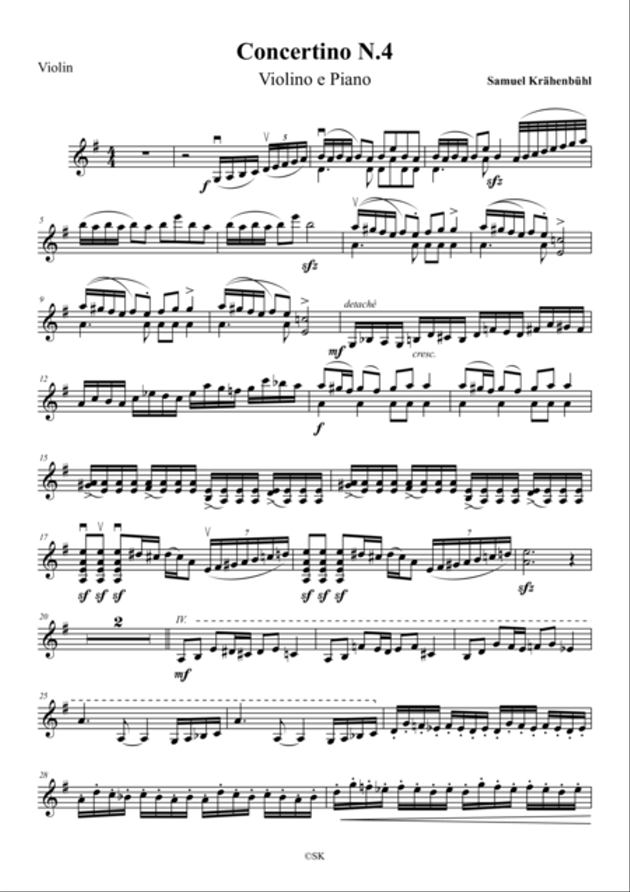 Violin Concertino N. 4 (violin part) String Duet scores gallery preview page 1