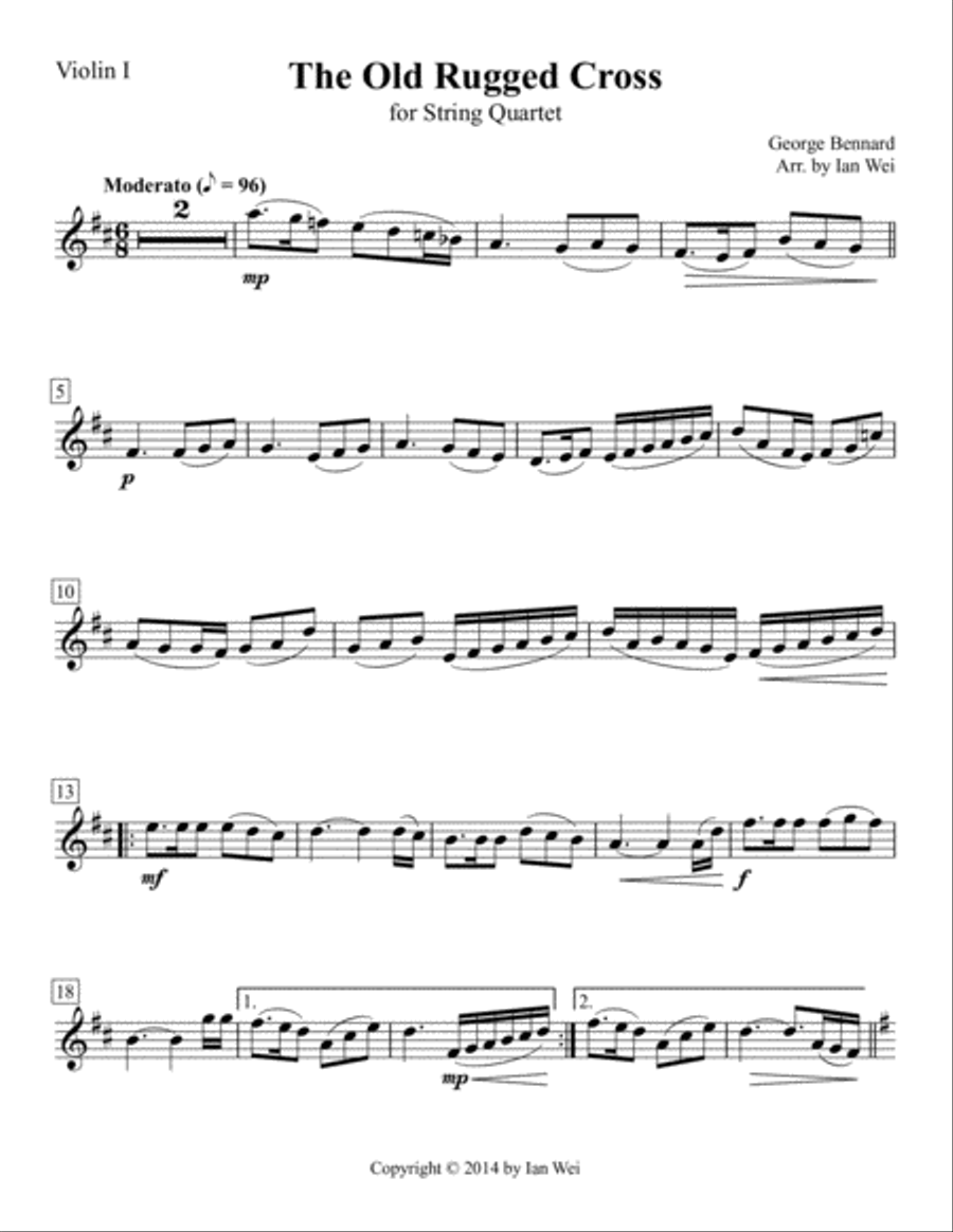 The Old Rugged Cross for String Quartet String Quartet scores gallery preview page 1