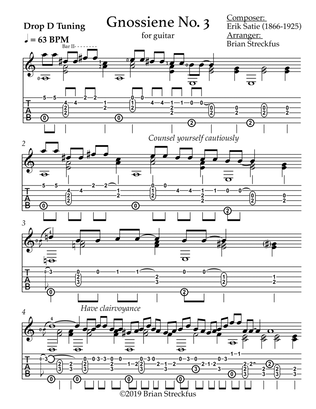 Gnossienne No. 3 (Tablature + Sheet Music)