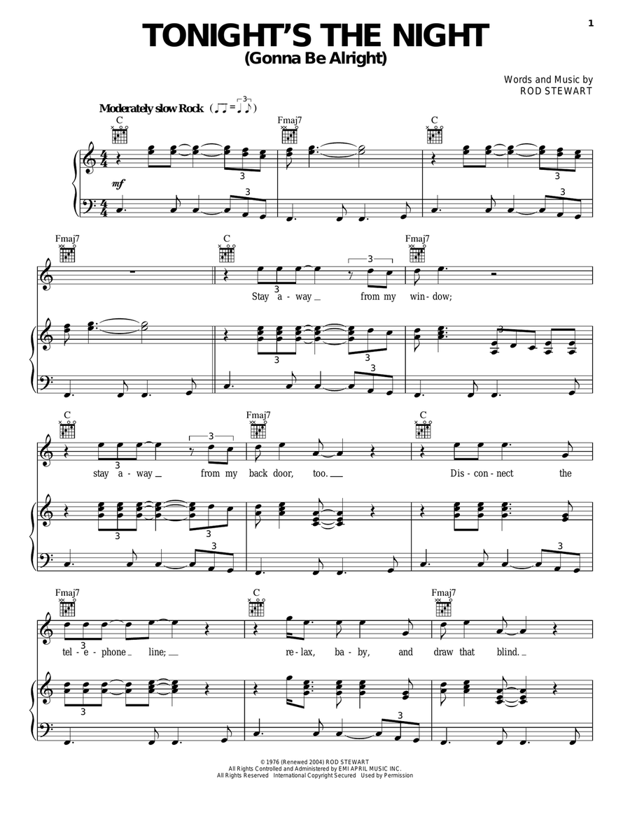 Tonight's The Night (Gonna Be Alright) Piano, Vocal, Guitar scores gallery preview page 1