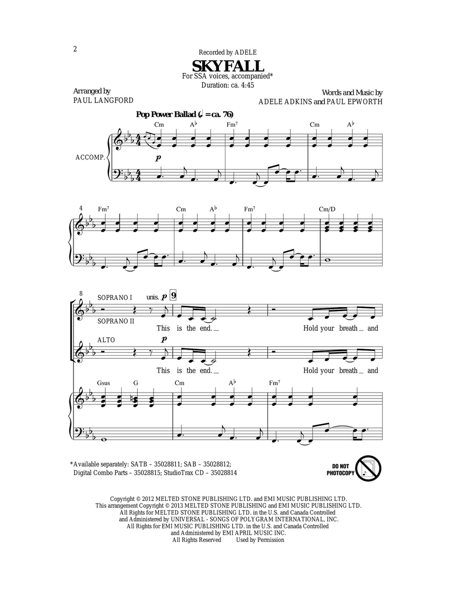 Skyfall (arr. Paul Langford) SSA scores gallery preview page 1