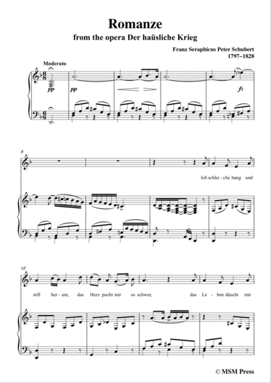 Schubert-Romanze,from'the opera Der haüsliche Krieg',in d minor,for Voice&Piano Voice scores gallery preview page 3