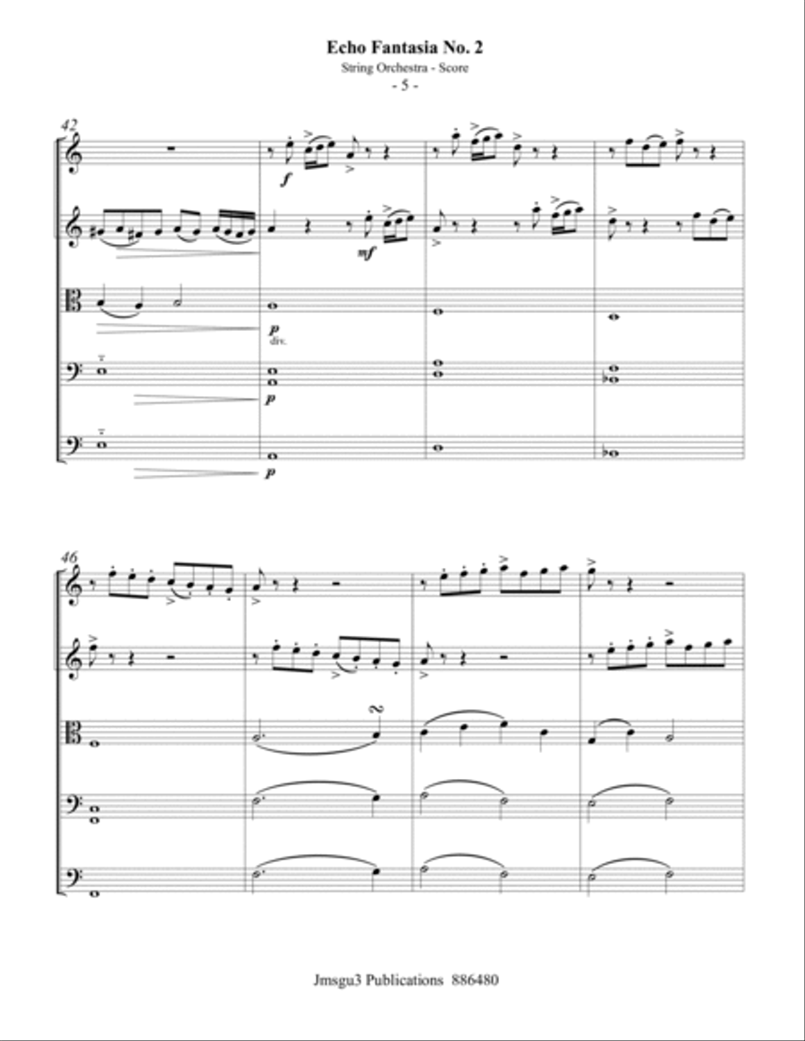 Sweelinck: Echo Fantasia No. 2 for String Orchesrta - Score Only String Orchestra scores gallery preview page 5