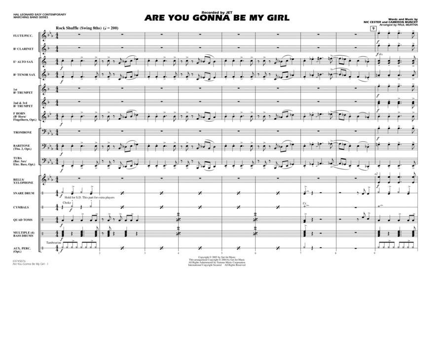 Are You Gonna Be My Girl (arr. Paul Murtha) - Full Score Marching Band scores gallery preview page 1