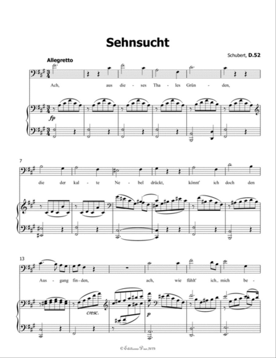 Sehnsucht, by Schubert, D.52, in A Major Voice scores gallery preview page 3