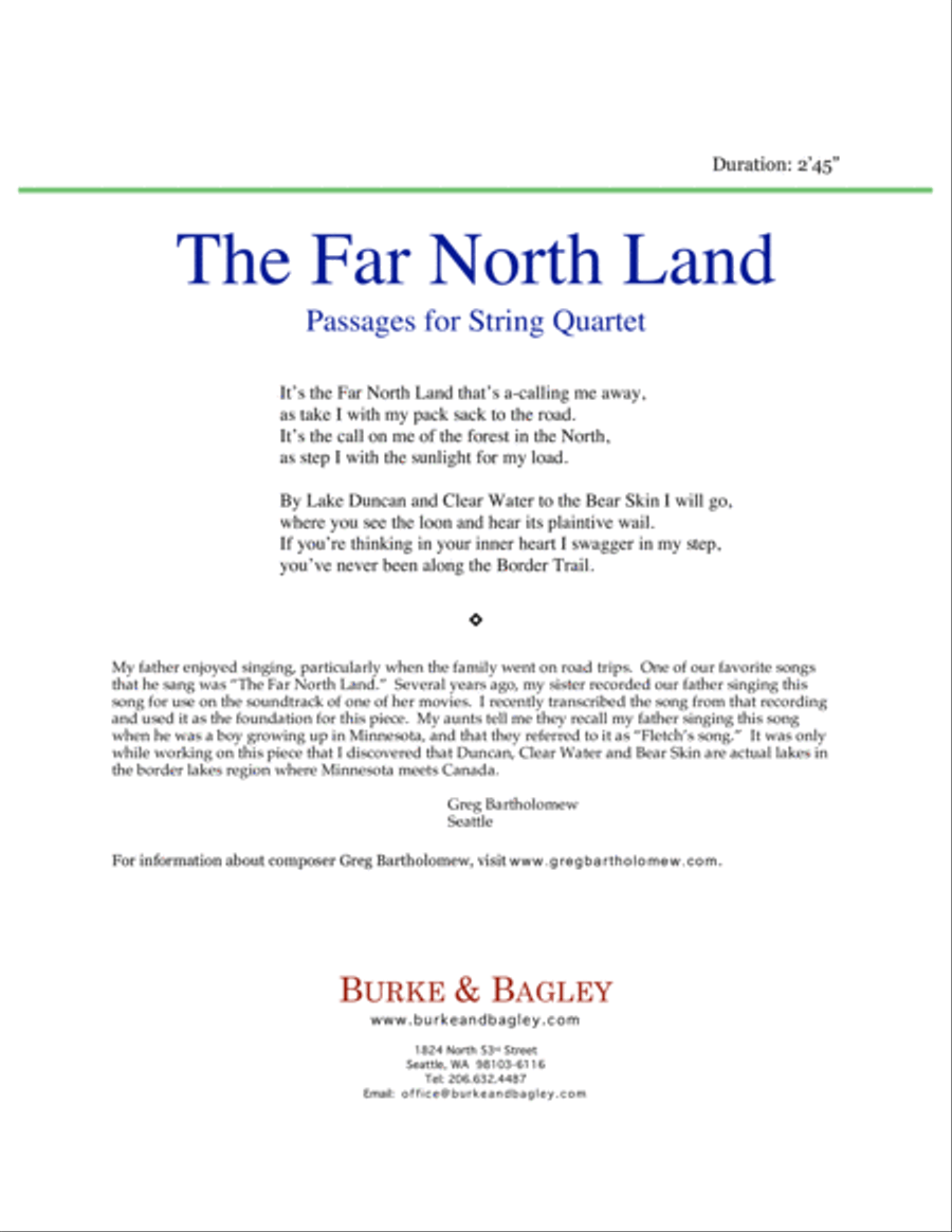 The Far North Land: Passages for String Quartet image number null